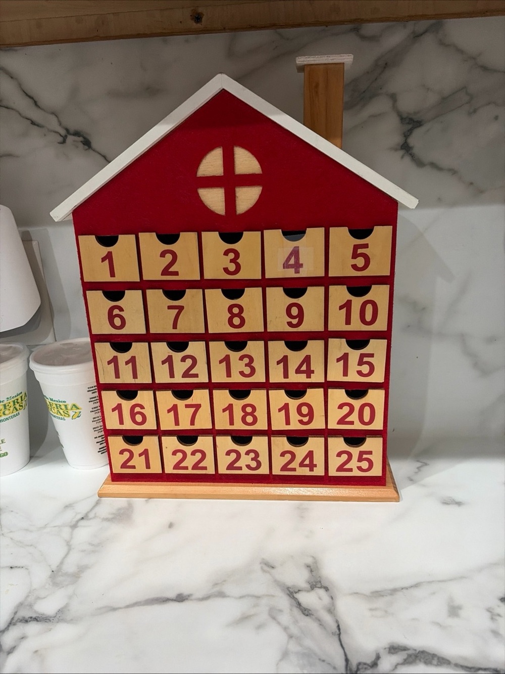 Red and Natural Wood House Advent Calendar